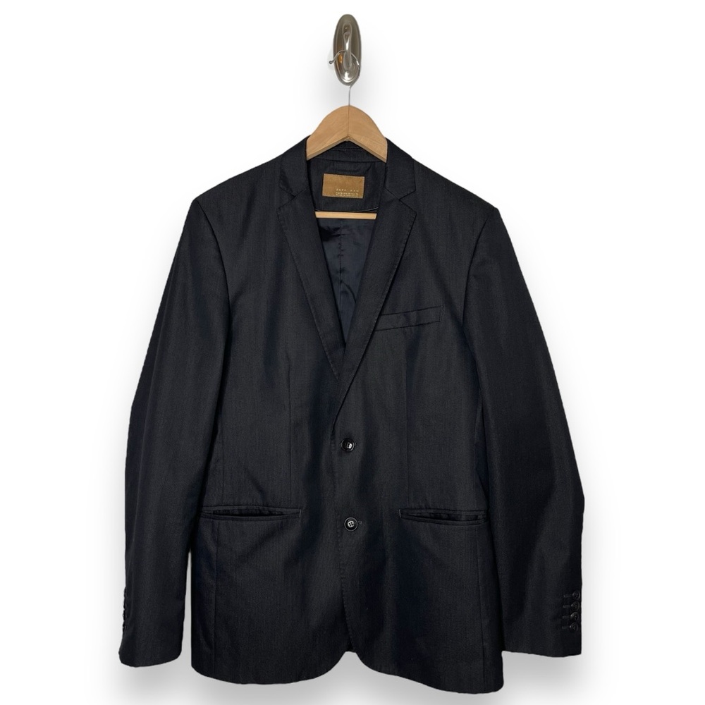 Zara Man Men’s Dark Grey Two Button Textural Suit Jacket Blazer Sport Coat 38 R